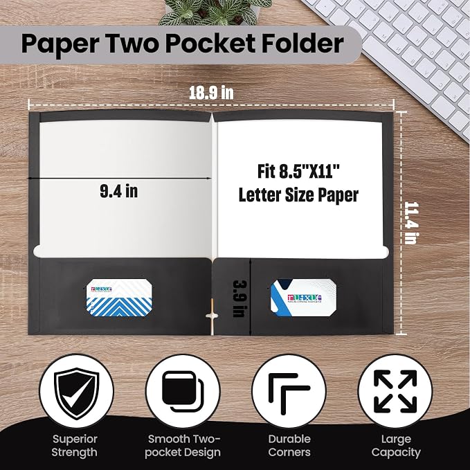 BIBRADAA® 100 Packs Black File Folders, Paper Folder Surface - Image 2