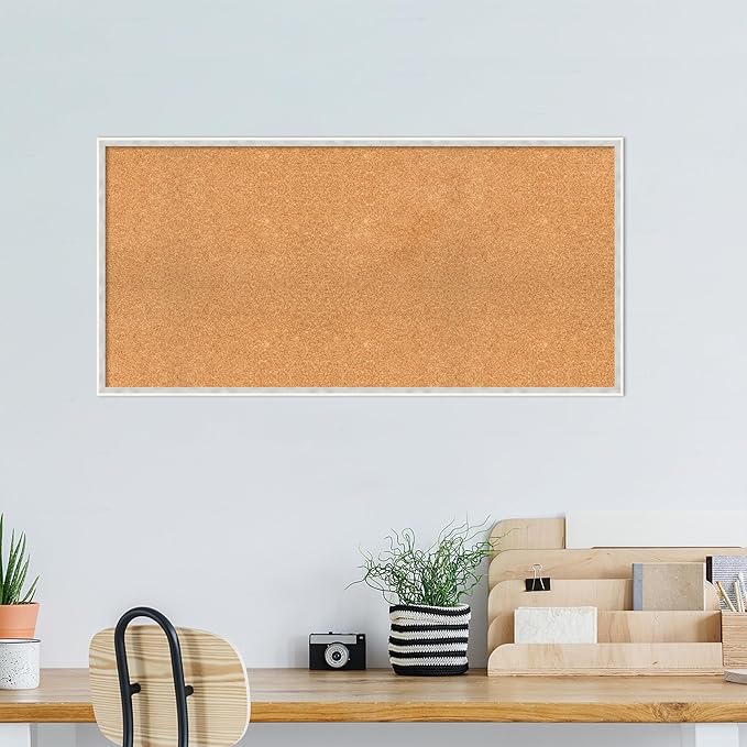 Amanti Art Natural Cork Board for Wall, 23x47 Vision Board with White Frame, Oversize Corkboard Office Decor for Home Organization, Modern Corkboard Pinboard to Display Items for Home Organization in-DeskLoop Office