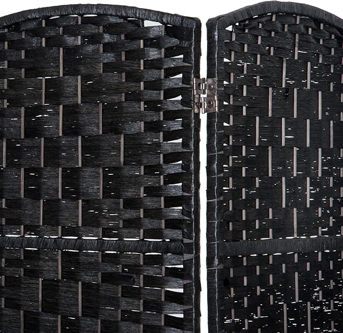 HOMCOM Room Divider, 6 Panel Folding Privacy Screen, 6FT Tall Portable Wicker Weave Partition Wall Divider for Bedroom, Home Office, Black-DeskLoop Office