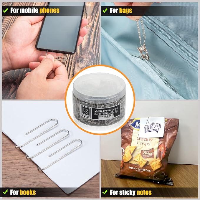Kempshott 250 Large Paper Clips Smooth, Jumbo Paper Clips - Image 5