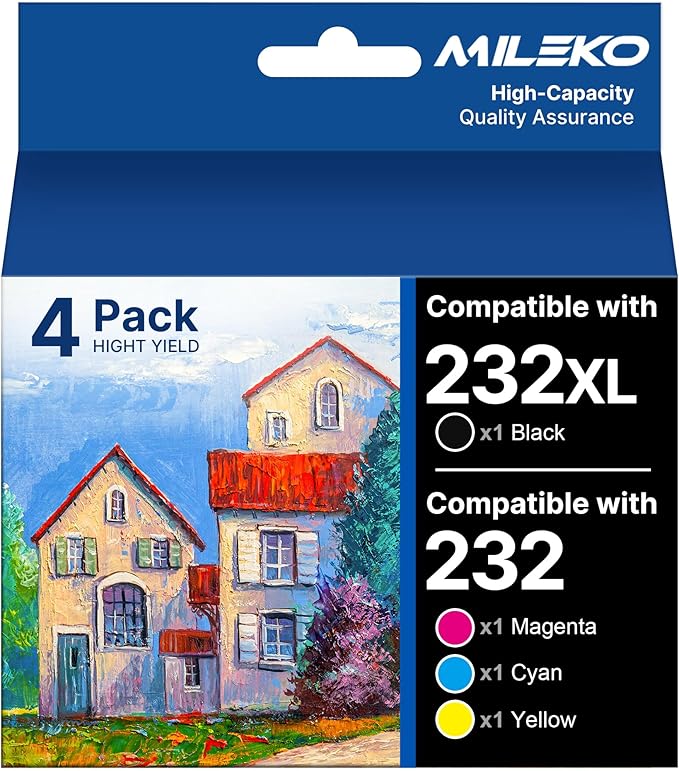 232XL Ink Cartridges Combo Pack Remanufactured Replacement for Epson 232 Ink Cartridge for Epson 232 232XL 232 XL T232 to use with Epson XP-4205 XP-4200 Workforce WF-2930 WF-2950 Printer (4 Pack-DeskLoop Office