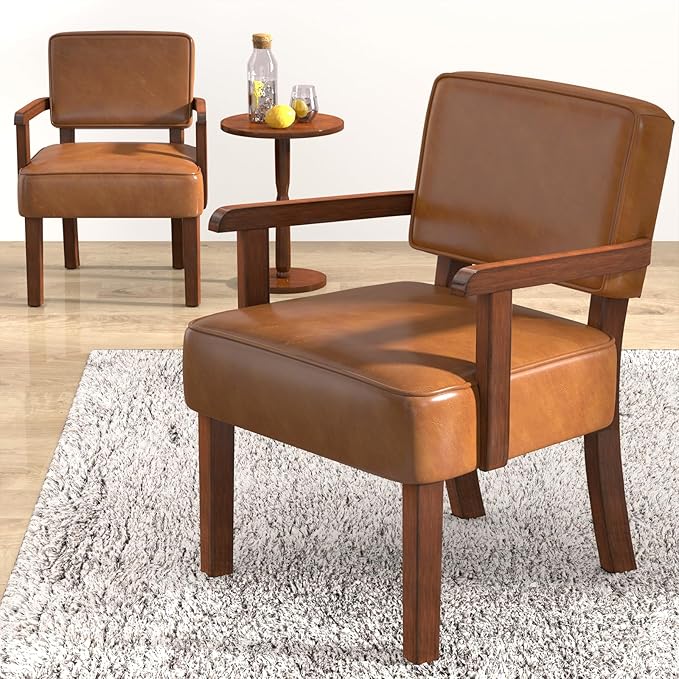 Accent Chair, PU Leather Living Room Chairs Oversize with Soft Seat and Armrests for Living Room Dinning Room Bedroom Reading Room Waiting Room-DeskLoop Office