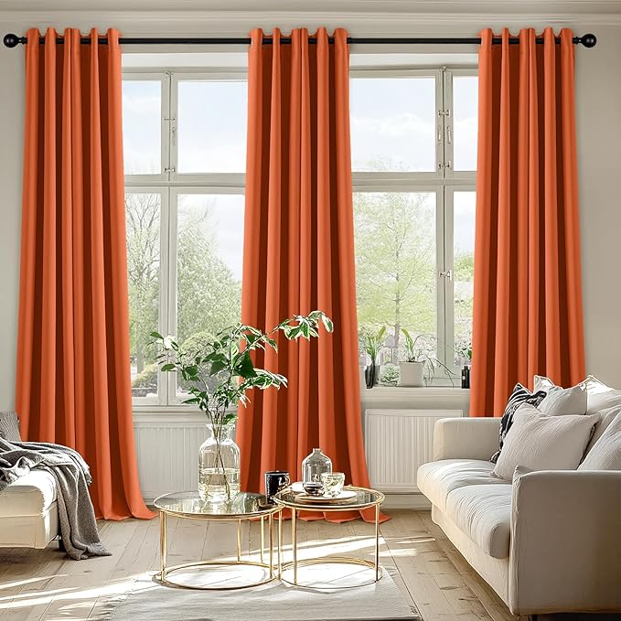 MIULEE Orange Blackout Curtains for Bedroom Living Room 96 Inches Long 2 Panels, Thermal Insulated Room Darkening Fall Drapes Solid Grommet Noise Reduction Light Blocking Window Treatments 40x96 Inch-DeskLoop Office