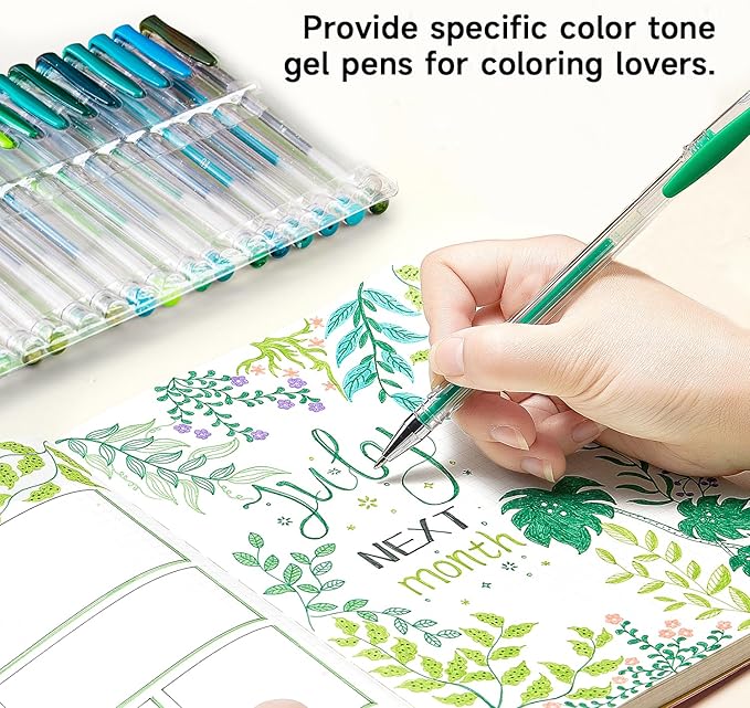 Shuttle Art 60 Pack Green Tone Gel Pens, 30 Green Tone Gel Pens with 30 Refills for Adults Coloring Books Journaling Drawing Nature, Landscapes, Animals Scenes-DeskLoop Office