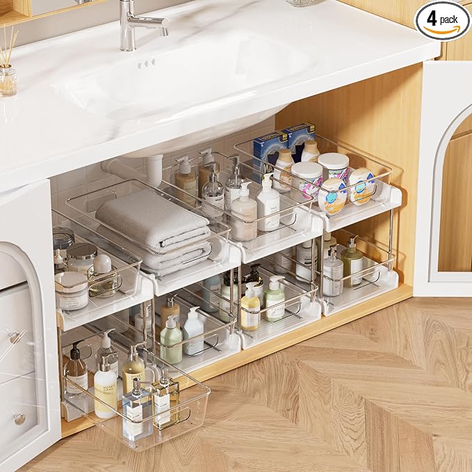 Vtopmart 4 Pack Plastic Bathroom Under Sink Pull-Out Organizer by Vtopmart