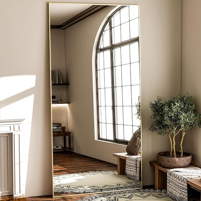 GLSLAND 71"x31" Full Length Mirror Extra Large Hanging or Leaning Rectangle Mirror Aluminum Alloy Thin Frame Bedroom Floor Dressing,Gold-DeskLoop Office