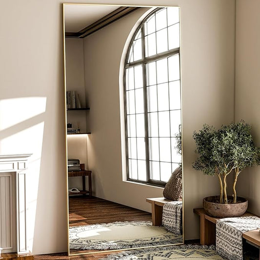 GLSLAND 71"x31" Full Length Mirror Extra Large Hanging or Leaning Rectangle Mirror Aluminum Alloy Thin Frame Bedroom Floor Dressing,Gold-DeskLoop Office