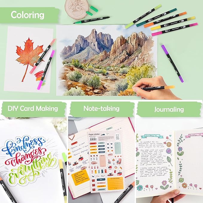 nauets 100 Colors Brush & Fine Dual Tip Watercolor Markers Set for Kids Adults Coloring Books No Bleeding Paint Pens For Drawing Note taking Planner Calligraphy Journaling Card Making Art Supplies-DeskLoop Office