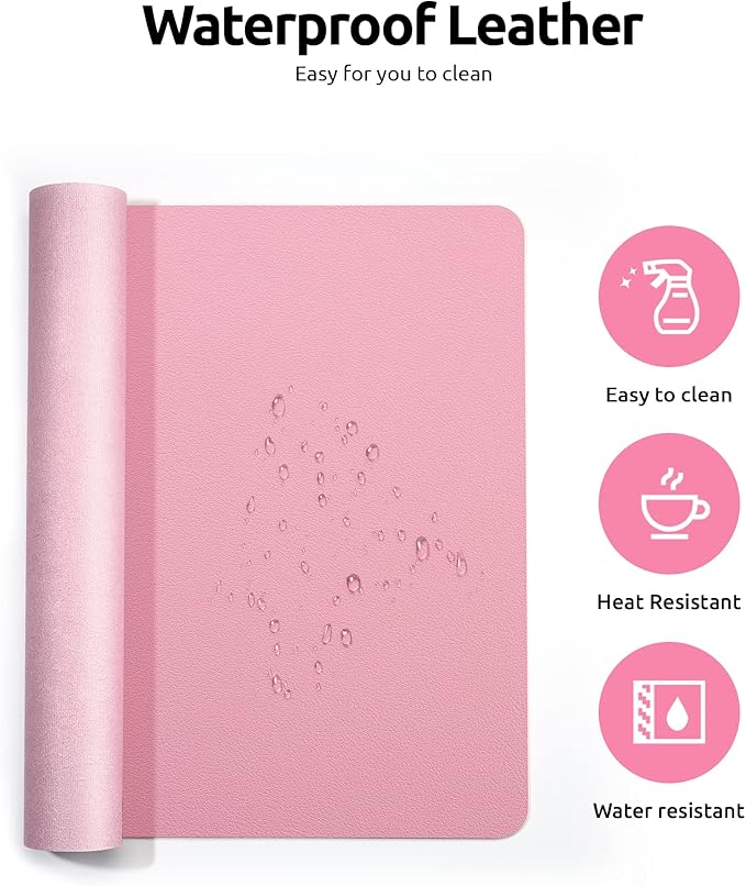 YSAGi Leather Desk Protector, Office Mat, Large Mouse Mat, Non-Slip PU Leather Blotter, Laptop Desk, Waterproof Writing Pad for Office and Home (Pink, 31.5" x 15.8")-DeskLoop Office