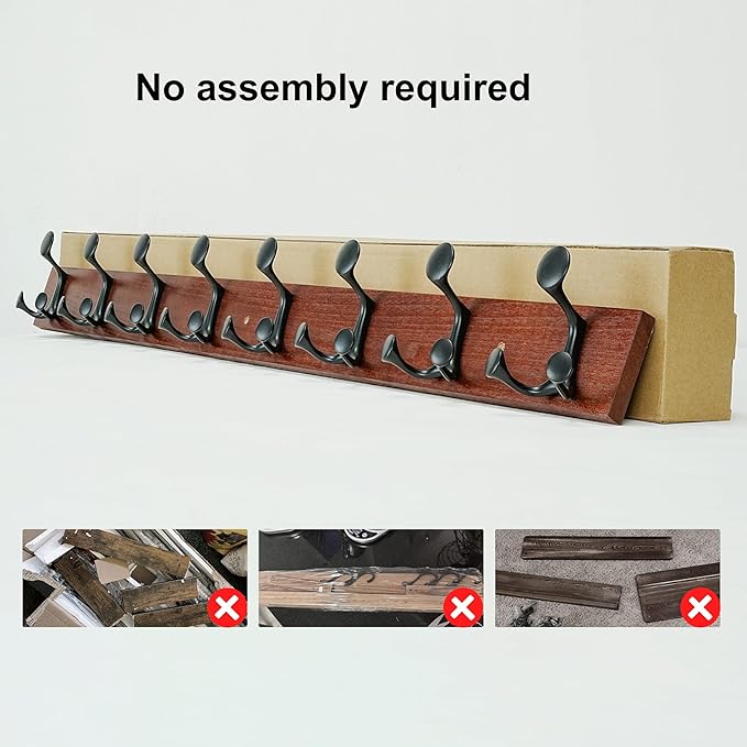 SKOLOO 43-Inch Cherry Wood Coat Rack Wall Mount with 8 Triple Hooks - Ideal for Family Entrances, Classrooms, and Pet Supplies Storage - Perfect Coat Hooks for Wall-DeskLoop Office