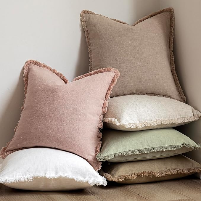 Foindtower Set of 2 Decorative Linen Fringe Throw Pillow Covers Farmhouse - Image 6
