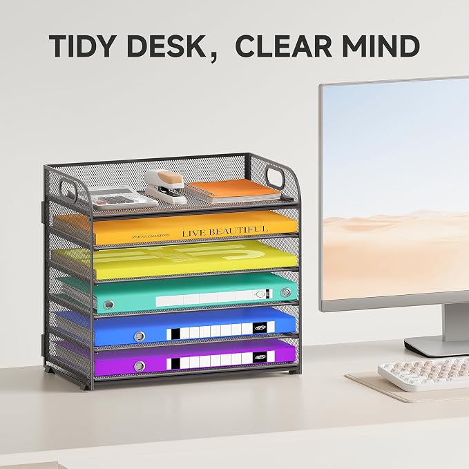 Cawukege 6 Tier Paper Organizer, Mesh Desk Organizer, Metal File Organizer - Image 2