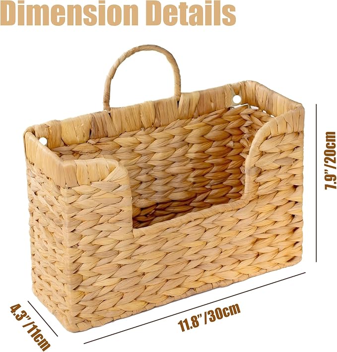 Magazine Holder Wall Basket Water Hyacinth Woven Mail Organizer, Wicker Wall - Image 2