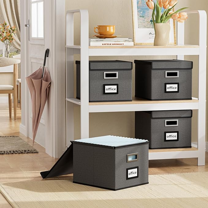 File Organizer Boxes with Lids, Linen Office Document Storage Boxes, Filing - Image 2
