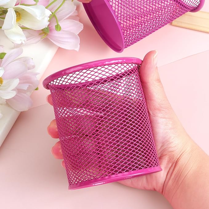 Tamaki Pen Holder Cup for Desk, Wire Mesh Pencil Cup Holder for Desk Office Pen Organizer (Pink)-DeskLoop Office