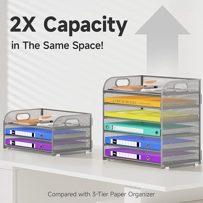Cawukege 6 Tier Paper Organizer, Mesh Desk Organizer, Metal File Organizer - Image 3