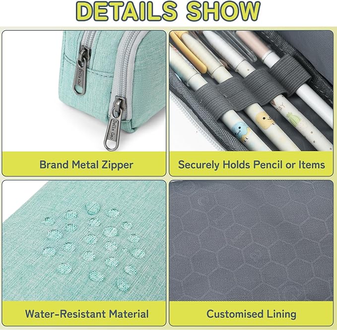 Della Gao Big Capacity Pencil Case, Durable Nylon Pencil Bag Aesthetic Pencil Pouch Travel Simple Stationery Bag Office Organizer Pen Bag for Women and Men - Green-DeskLoop Office