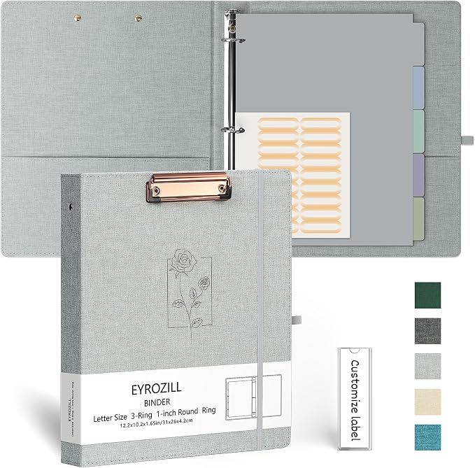 EYROZILL 3 Ring Binder, 1 Inch Linen Binder Organizer by EYROZILL