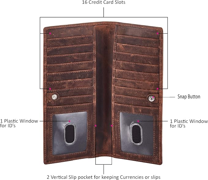 Long Wallet for Men Women Real Leather Bifold RFID Stylish Slim Handmade 2 ID - Image 3