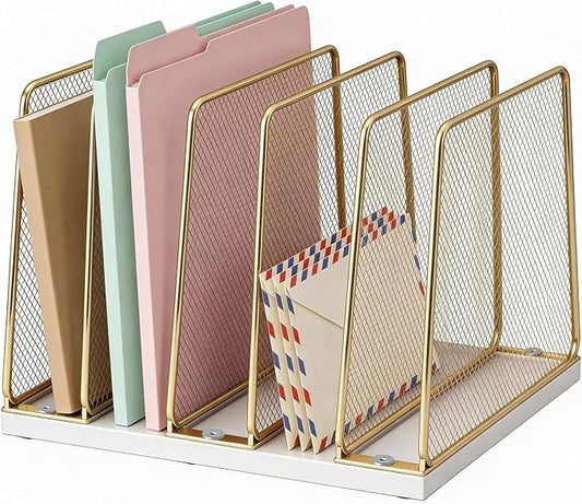 LEKETREE Gold Desk File Organizer, 5-Section Upright File Sorter, Vertical File by RefinedOfficeEasyManagemen