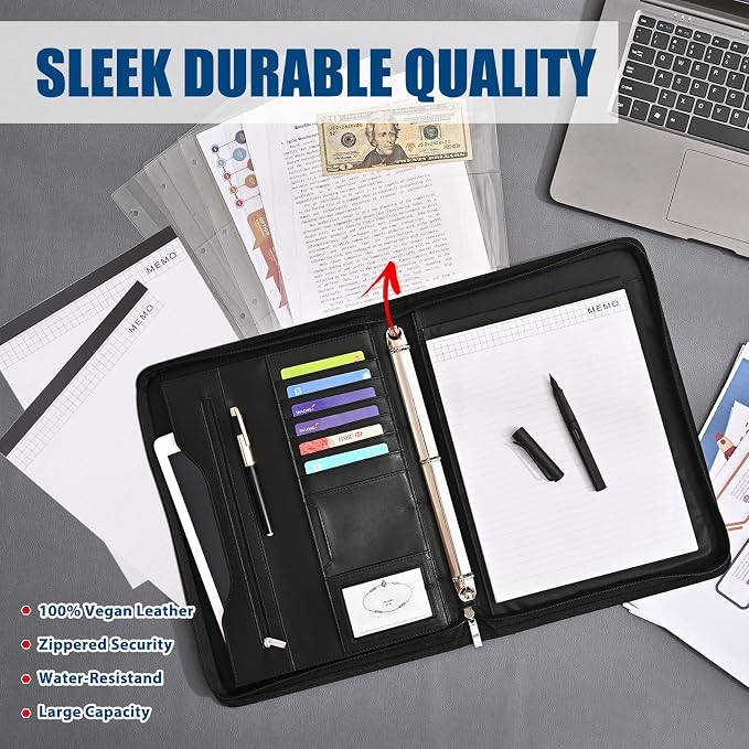 3-Ring Padfolio Portfolio Binder Organizer, PU Leather Folder Binder Business - Image 5