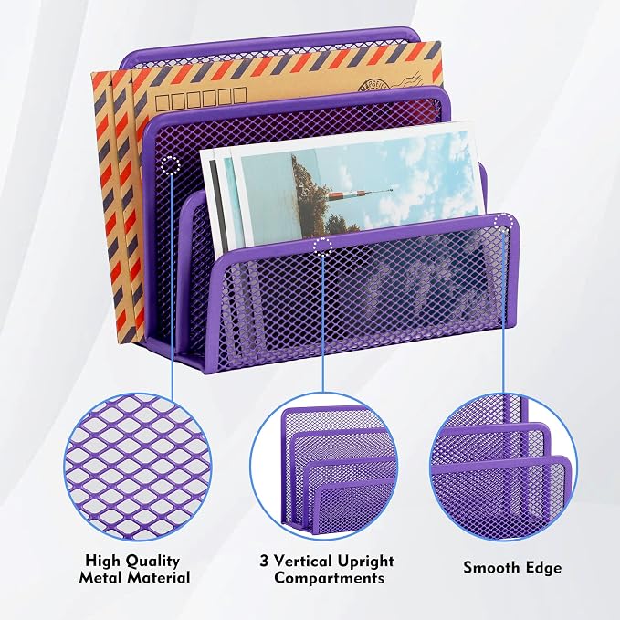 EASEPRES Desk Mail Organizer, Office Small Desktop Metal Mesh Envelope Letter - Image 3