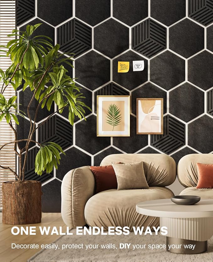 Hexagon Large Cork Bulletin Board Tiles, Peel and Stick Felt Wall Panels - Image 6