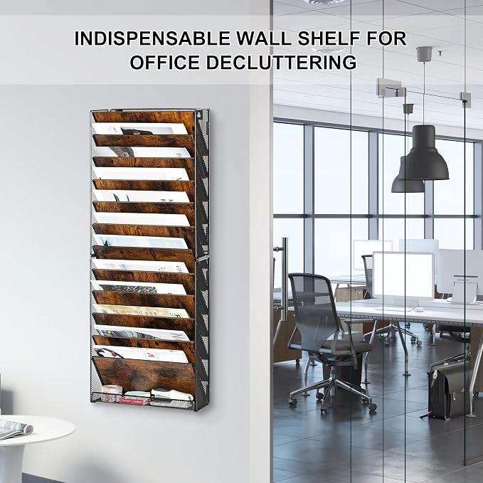 Solinxe 12-Tier Wall File Organizer, Wood Mail Organizer Wall Mounted Paper - Image 4