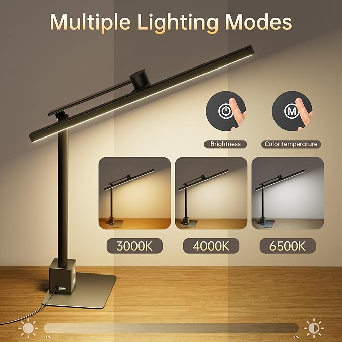 deeloop 2-in-1 LED Desk Lamp or Clamp with USB Charging for Home Office, CRI 95+ for Sunlight-Like Spectrum, 45° Asymmetric Glare‑Free Light, Memory Dimming Desk Light, Full‑Angle 3‑Axis Office Lamp-DeskLoop Office