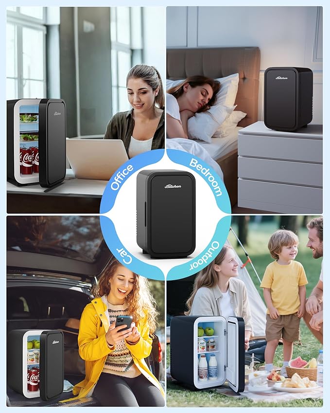 Mini Fridge,6 Liter / 8 Can Small Fridge for Bedroom, Car, Office & Dorm, 110V AC/DC Portable Thermoelectric Cooler & Warmer for Skincare, Food, Drinks,Black-DeskLoop Office