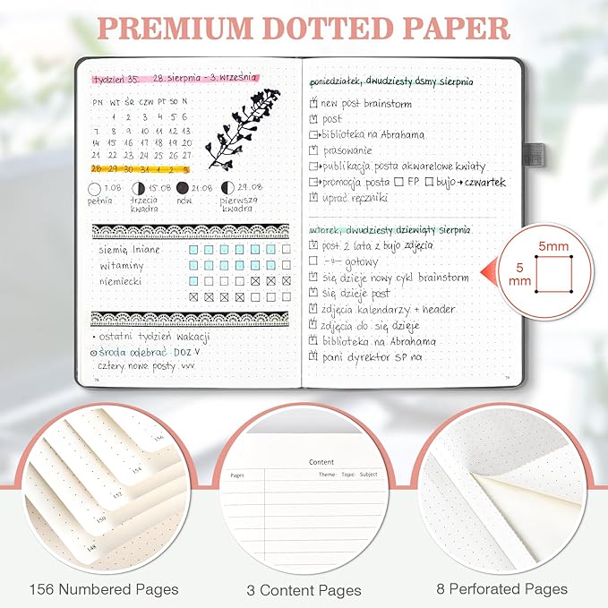 Dotted Journal Notebook 3 Pack, A5 Hardcover Notebook with 120gsm Thick Dotted Paper, Leather Journals for Women, Men, Dot Grid Notebook Journal for Writing, Notebooks for Work, School, 5.75" × 8.38"-DeskLoop Office