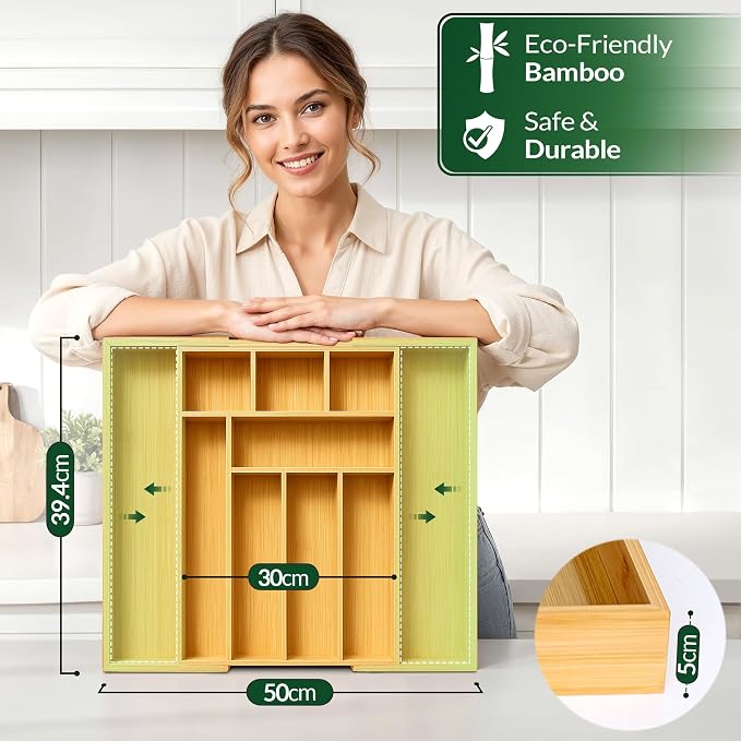 DAVIDOK Expandable Bamboo Drawer Organizer - Image 4