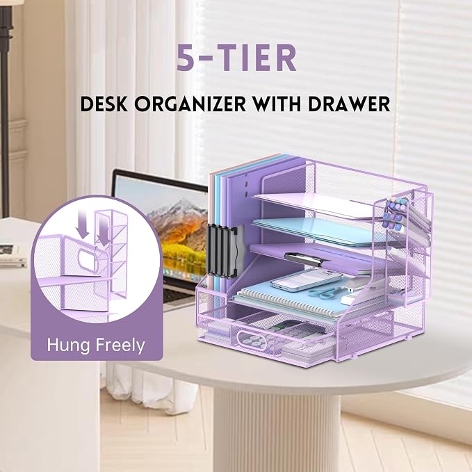 DALTACK Mesh Desk Organizer, 5-Tier Paper Letter Tray - Image 3