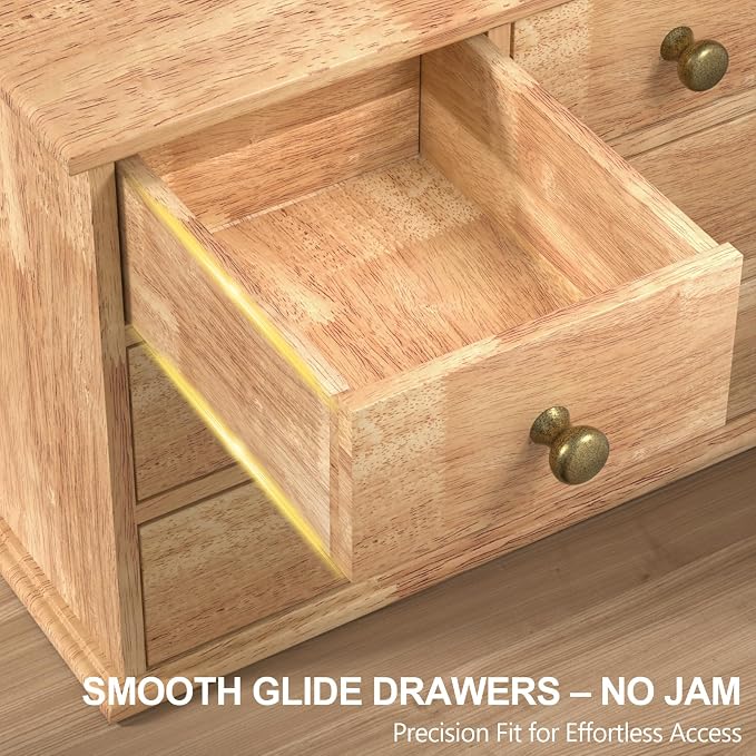 Oak Desk Organizer with Drawers, Wooden Desktop Storage Box with Metal Handles - Image 6