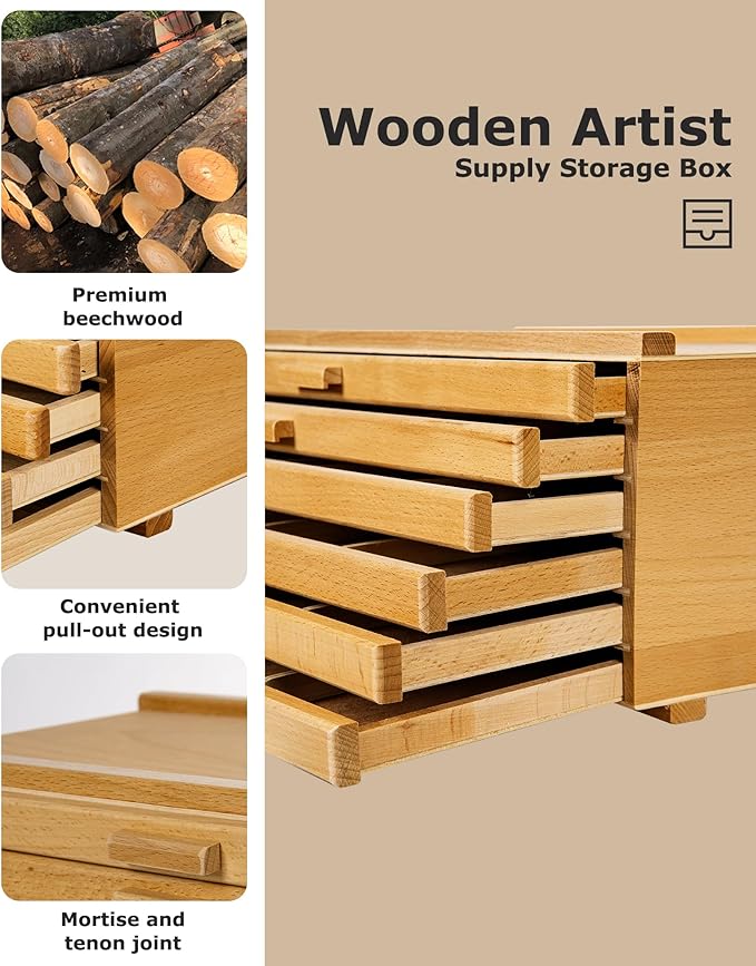 DJAR 6-Drawer Beech Wood Art Supply Storage Box - Image 4