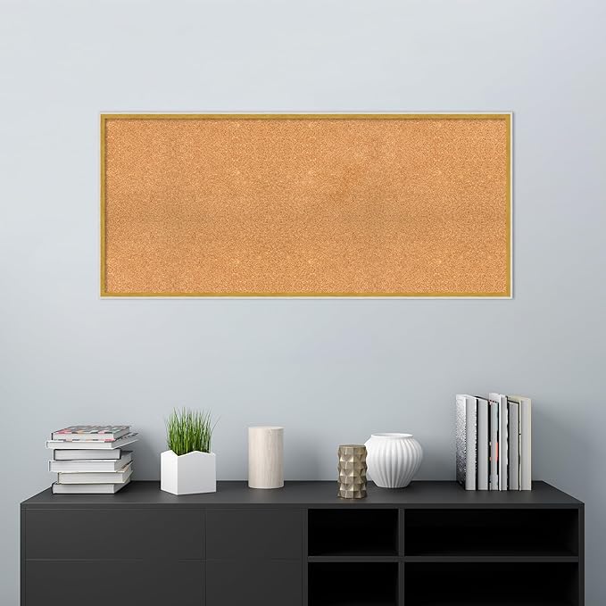 Amanti Art Natural Cork Board for Wall, 23x51 Vision Board with White Frame, Oversize Corkboard Office Decor for Home Organization, Modern Corkboard Pinboard to Display Items for Home Organization in-DeskLoop Office