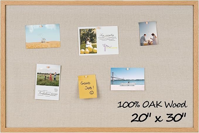 Fun Memories Cork Board Bulletin Board for Office, 20" x 30" Oak Wooden Framed Corkboard, Wall Mounted Notice Pin Board for School Home & Office, Natural Wood-DeskLoop Office