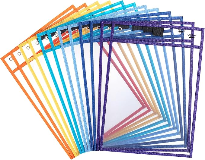 Mr. Pen- Reusable Dry Erase Pocket Sleeves, 12 Pack, Colorful | Clear Plastic by MrPen