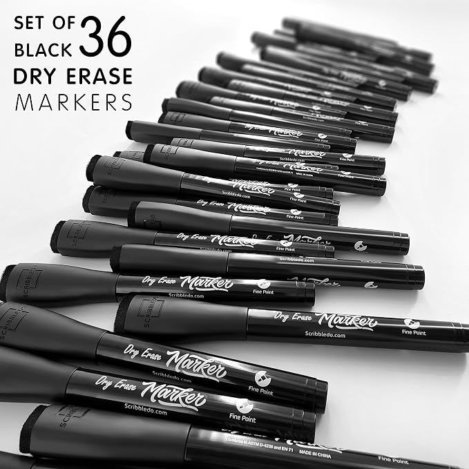 Scribbledo 36-Pack Black Fine Tip Dry Erase Markers - Image 5