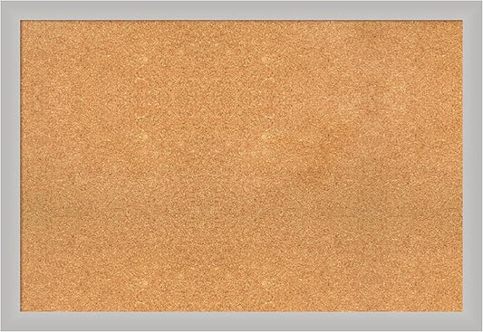 Amanti Art Natural Cork Board for Wall, 27x39 Vision Board with Silver Wood Frame, Large Corkboard Office Decor for Home Organization, Modern Contemporary Corkboard Pinboard to display items for home-DeskLoop Office