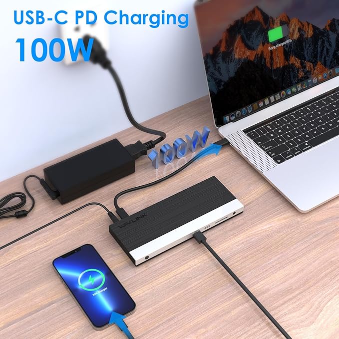 WAVLINK USB C Docking Station 3 Monitor with 100W PD, USB-C Laptop Dock Triple Display for Dell Hp Lenovo Windows, Type C Adapter Hub - Dual HDMI, DisplayPort, Ethernet, 4 USB3.0, SD/TF Slot, Audio-DeskLoop Office