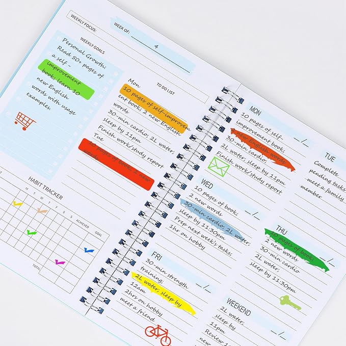 Undated Weekly Planner with Goal & Habit Tracker Notebook, Small A5 To Do List - Image 2