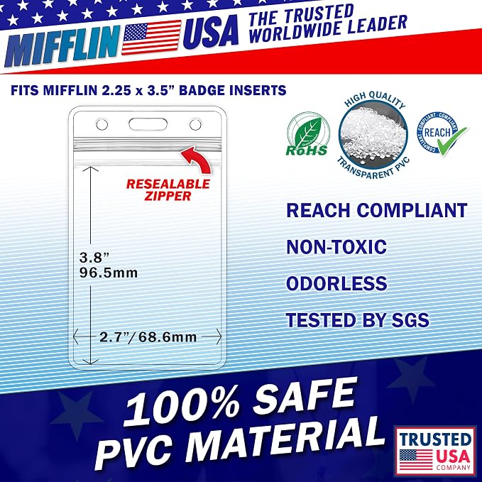 Mifflin-USA Plastic Waterproof ID Badge Holders, Vertical Hanging Name Card - Image 2