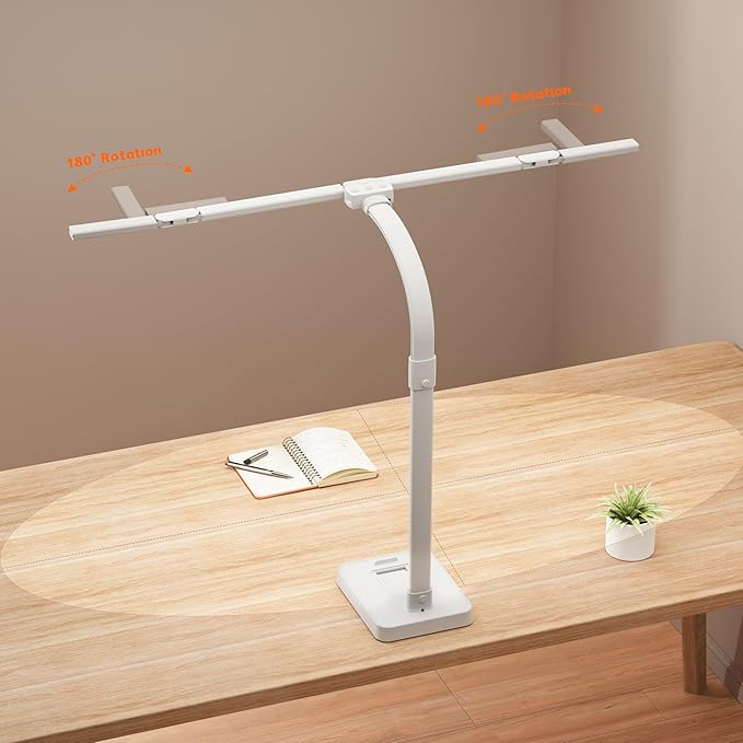 LED Desk Lamp for Home Office - 24W Bright Double Head Desk Light with Clamp Eye Caring Architect Task Light 25 Lighting Modes Adjustable Flexible Gooseneck Lamp (All White)-DeskLoop Office