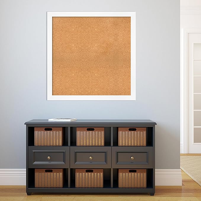 Amanti Art Natural Cork Board for Wall, 35x35 Vision Board with White Frame, Large Corkboard Office Decor for Home Organization, Modern Corkboard Pinboard to Display Items for Home Organization in-DeskLoop Office