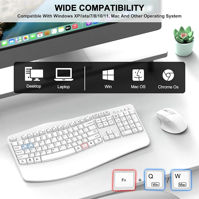 Wireless Keyboard and Mouse Combo, 2.4G Full Size Wave Keys Ergonomic Keyboard - Image 7