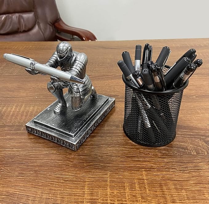 Executive Knight Pen Holder with a Pen Personalized Desk Accessories Decor Home Office Cool Pen Stand Iron-DeskLoop Office