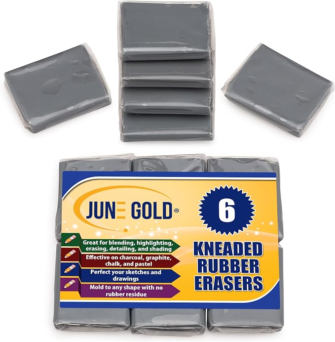 June Gold 6 Gray Kneaded Erasers, and Brighten Your Sketches and Drawings by JuneGold