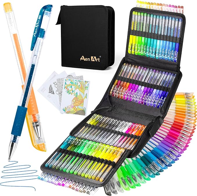 Glitter Gel Pens with Case for Adult Coloring Books, 100 Color Glitter Pen Set 30% More Ink Neon Glitter Gel Marker for Journaling Crafting Doodling Drawing-DeskLoop Office