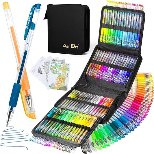 Glitter Gel Pens with Case for Adult Coloring Books, 100 Color Glitter Pen Set 30% More Ink Neon Glitter Gel Marker for Journaling Crafting Doodling Drawing-DeskLoop Office